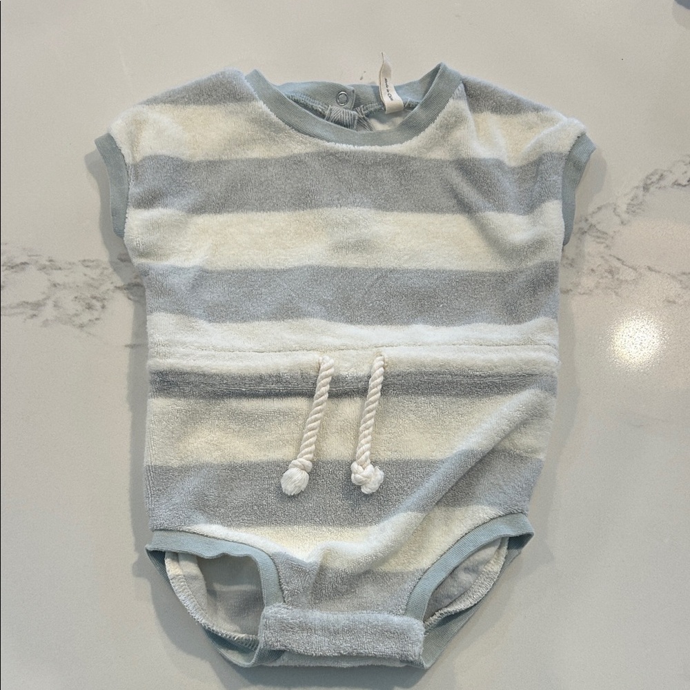 Quincy Mae Stripe Terry One-Piece in Light Blue and White